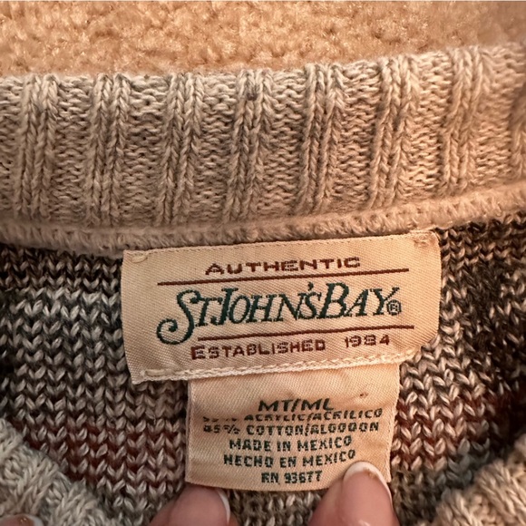 St. John’s Bay Knit Geometric Sweater 90s Y2K Grey Men’s  Medium Tall Vintage - Picture 2 of 9